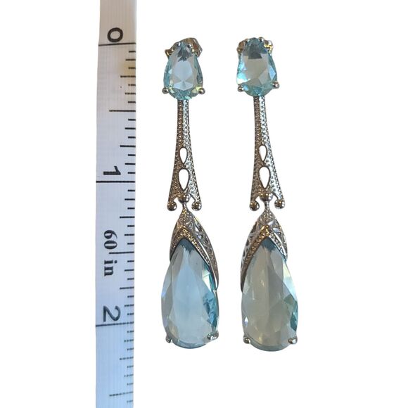 European Style Sky Blue Topaz Silver Woman Dangle Drop Earrings Wedding - Picture 7 of 7
